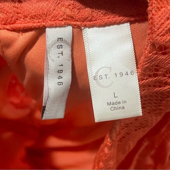 EST. 1946 Shift Dress Sleeveeless Floral Lace High Neck Knee Length Orange Large - Picture 4 of 8